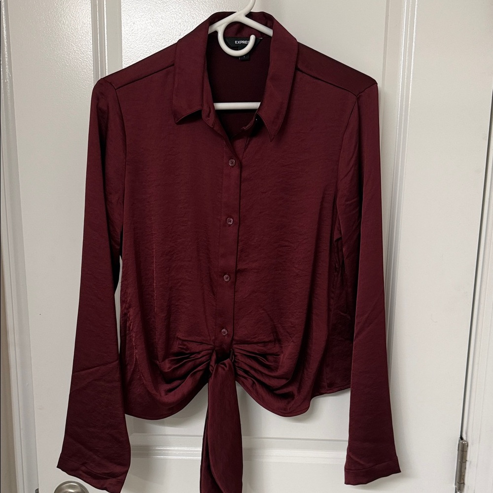 Express Women's Deep Red Button-Down Shirt